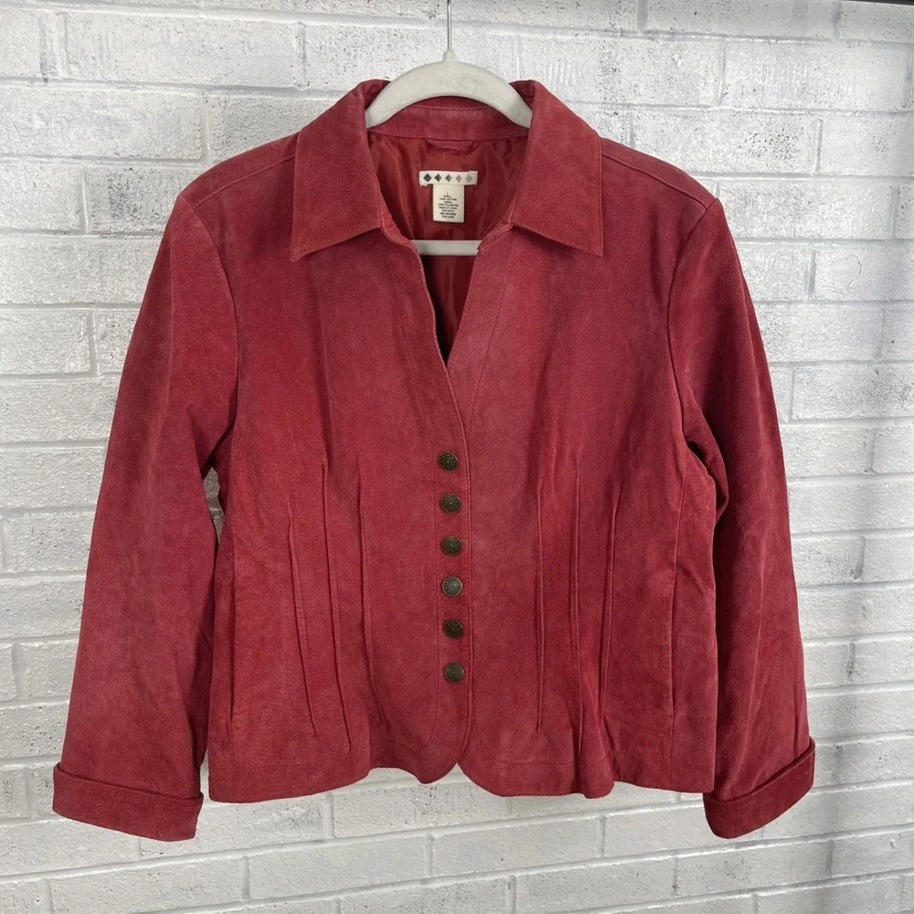 VTG Live A Little Red Suede Jacket Womens L Snap Front Western Boho